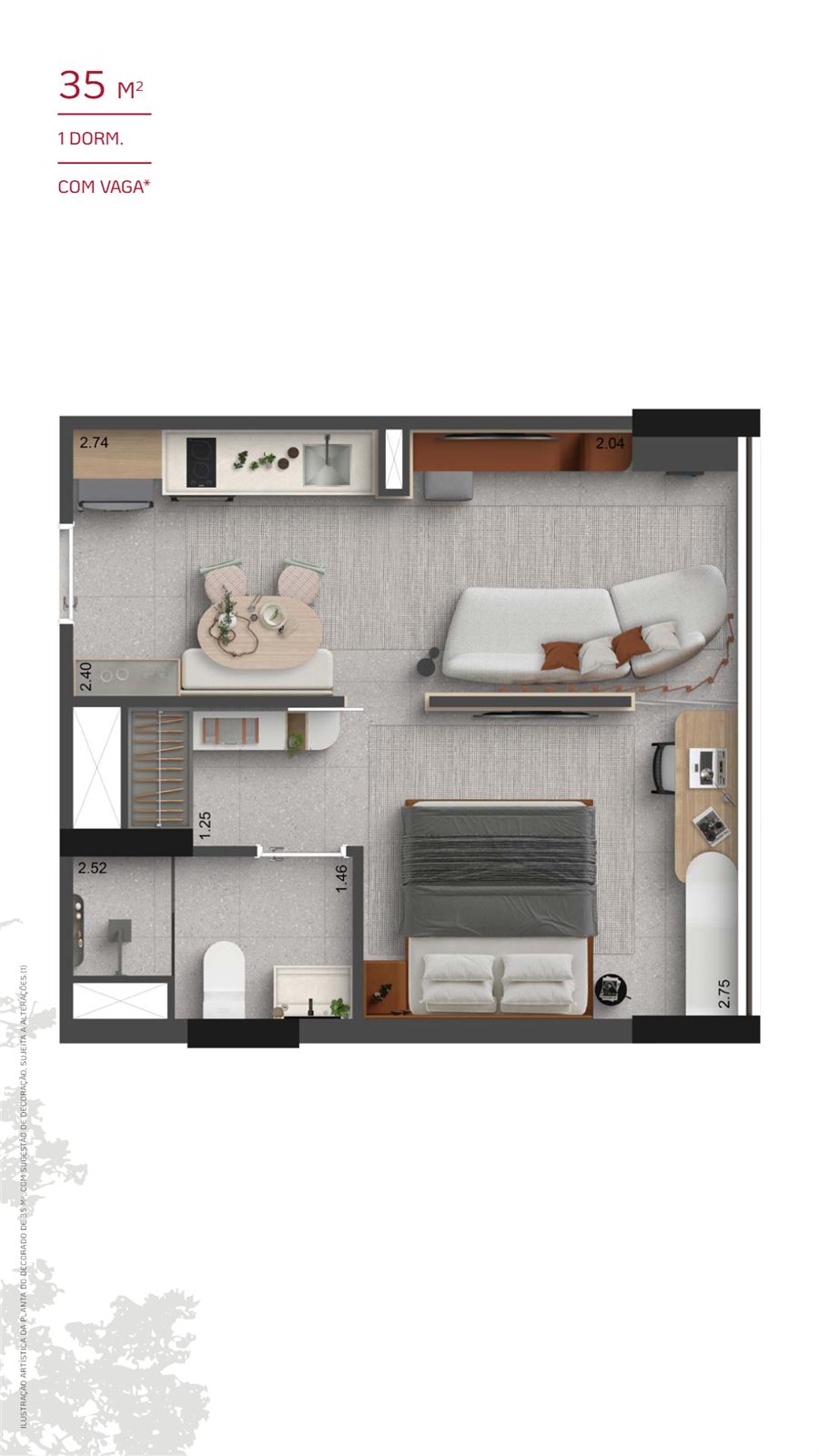 Planta 35,00 m² — decorado