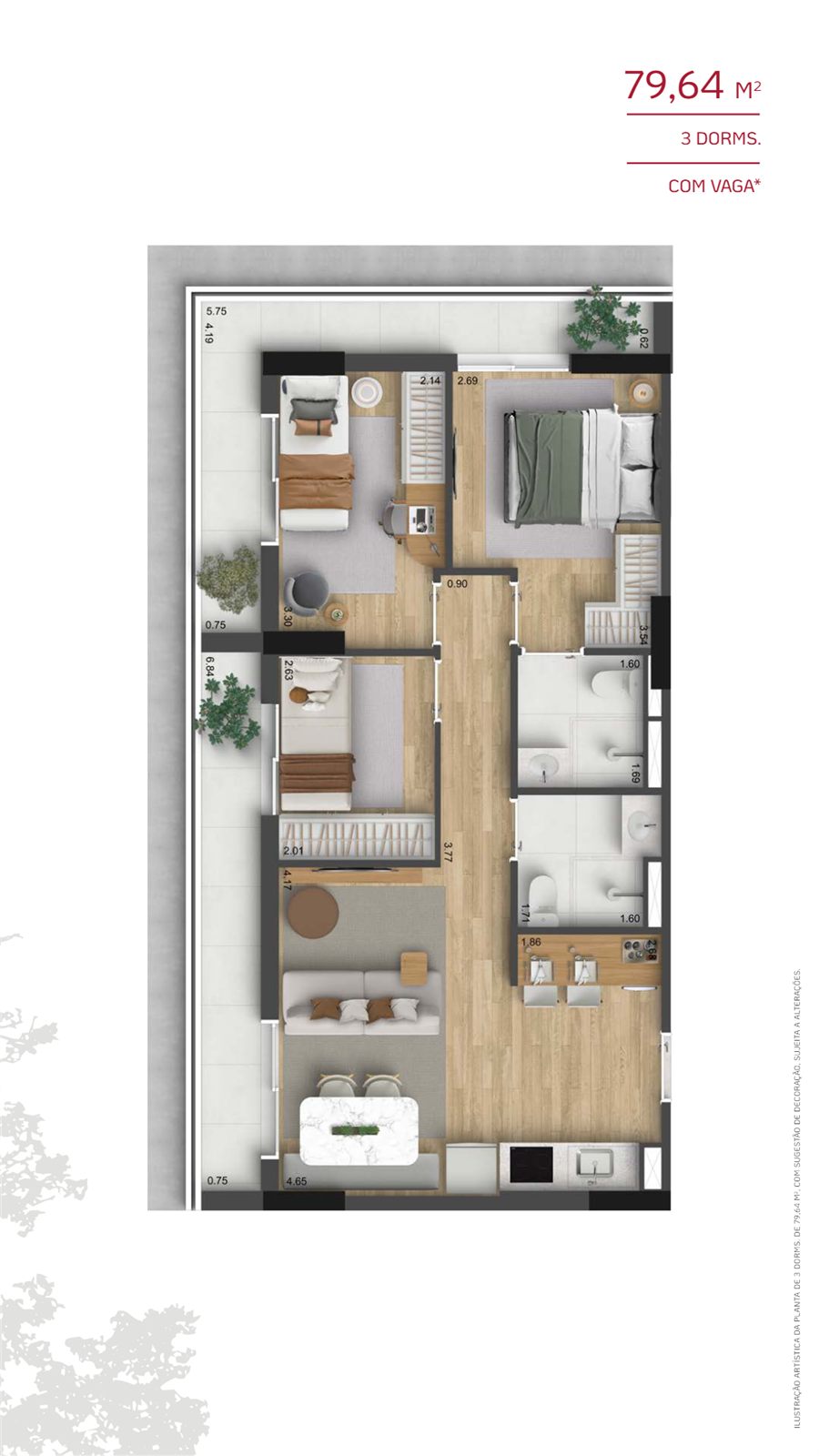 Planta 79,64 m²