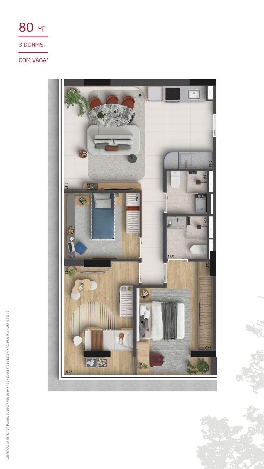 Planta 80,00 m² — decorado